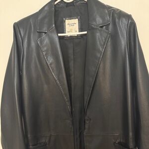 Abercrombie black oversized vegan leather blazer size large